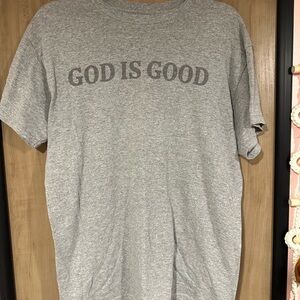Gray Graphic T-Shirt with 'God Is Good' Print